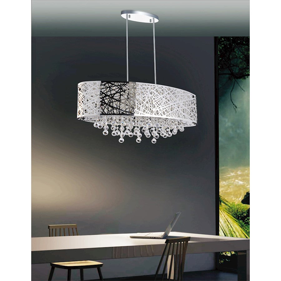 8 Light Drum Shade Chandelier, Stainless Steel