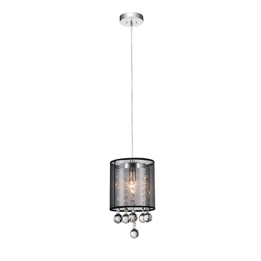 CWI Radiant 1 Light Drum Shade Mini Pendant, Chrome/Black - 5062P6C-1-Clear-B