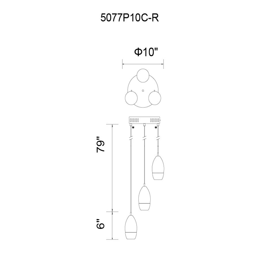 3 Light 10" Multi Light Pendant, Chrome