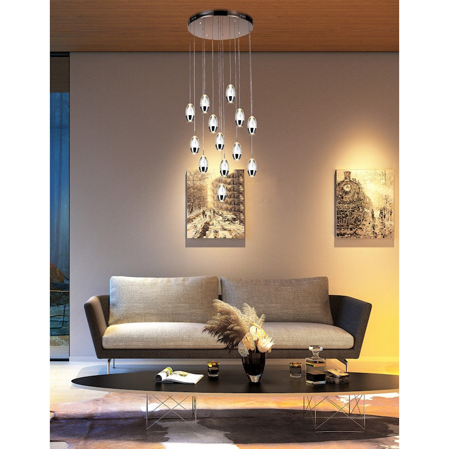 13 Light 24" Multi Light Pendant, Chrome