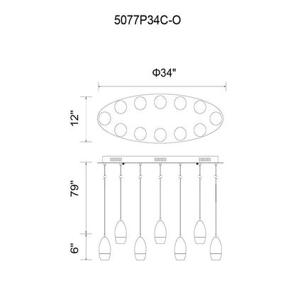 12 Light 34" Multi Light Pendant, Chrome