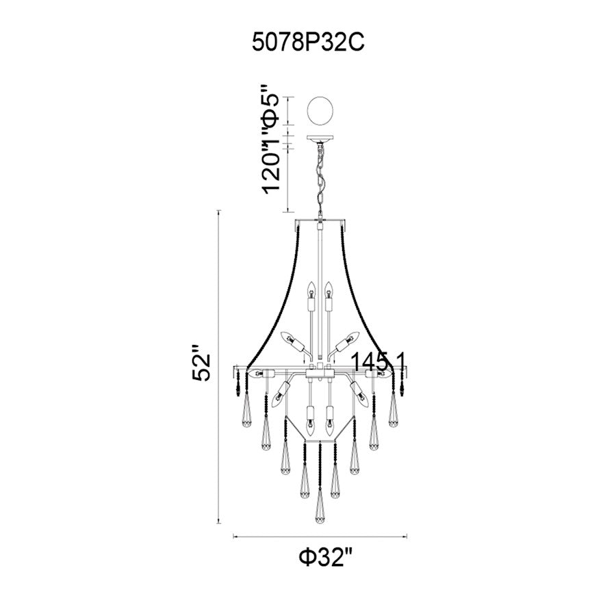 17 Light Down Chandelier, Chrome