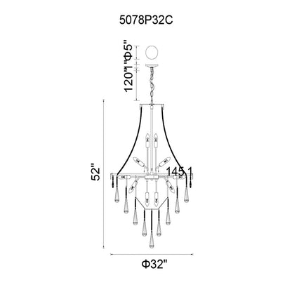 17 Light Down Chandelier, Chrome