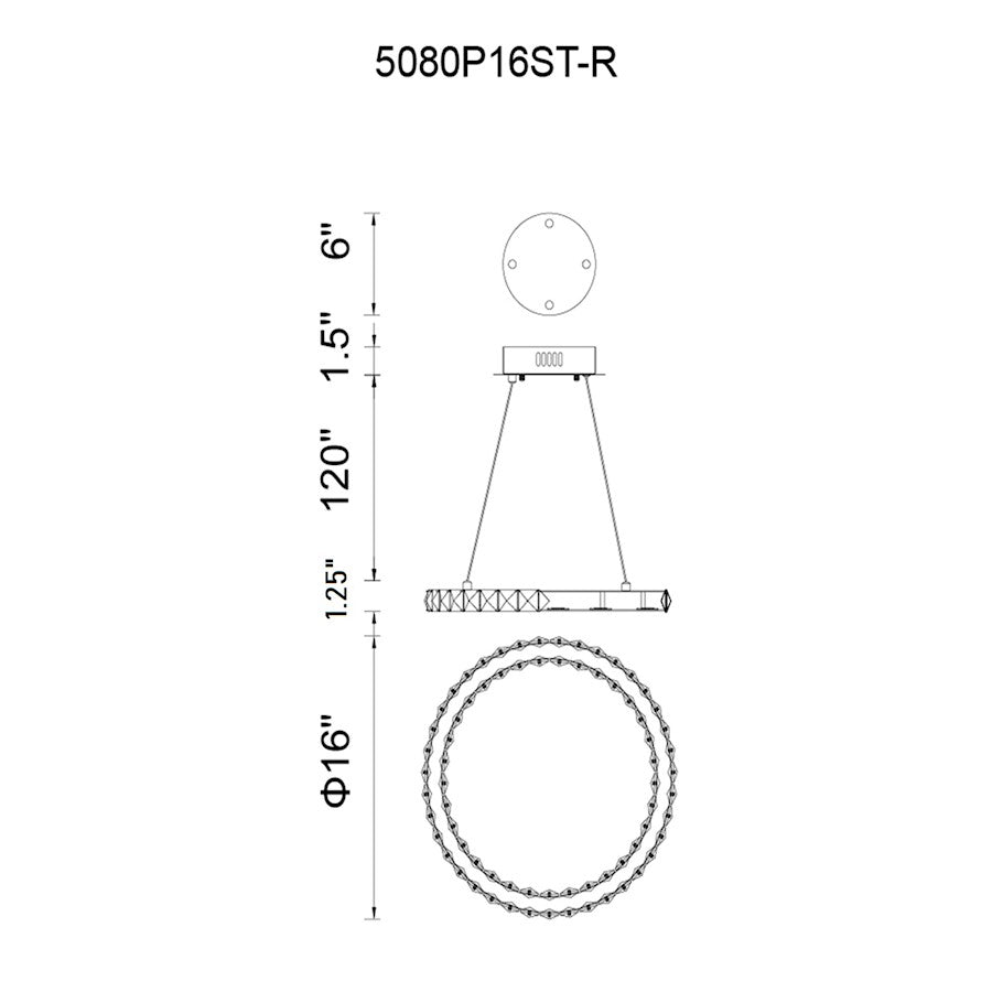 Ring 16" Chandelier, Stainless Steel