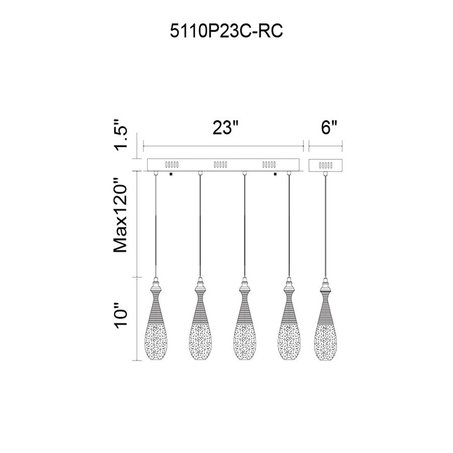 Multi Point 23" Pendant, Chrome