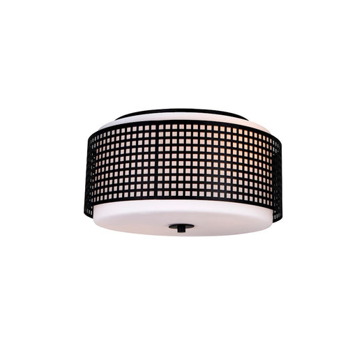 CWI Lighting Checkered 2 Light Drum Shade Flush Mount, Black/Frosted - 5209C15B
