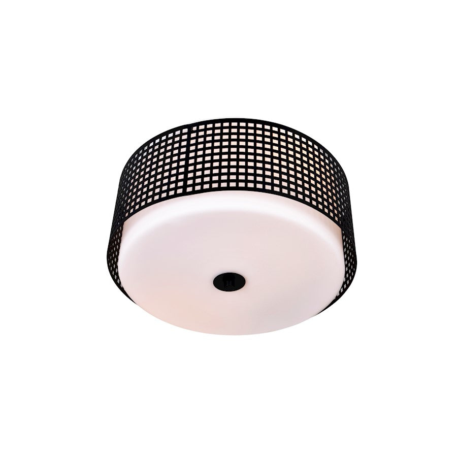 CWI Lighting Checkered 2 Light Drum Shade Flush Mount, Black/Frosted