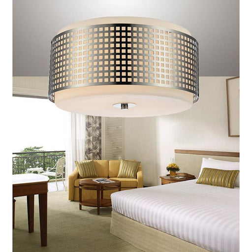 CWI Checkered 2 Light Drum Shade Flush Mount, Satin Nickel/Frosted - 5209C15N