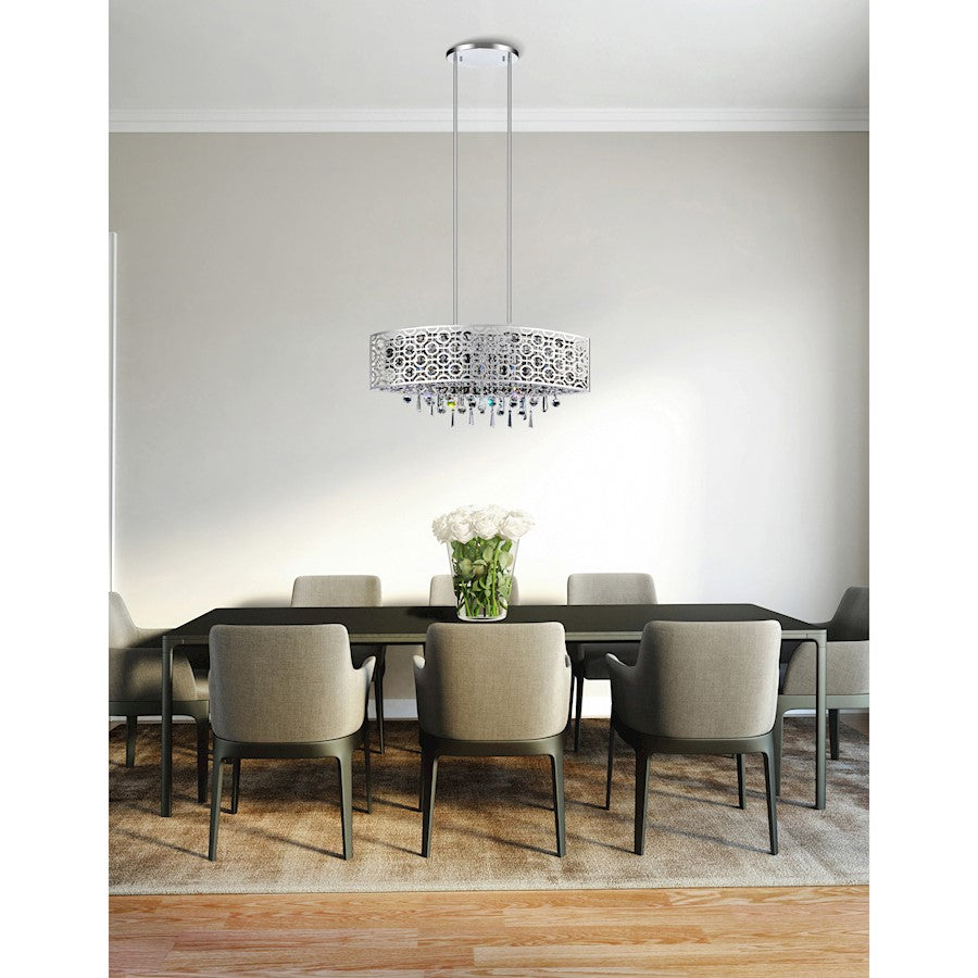 5 Light Drum Shade Chandelier, Stainless Steel