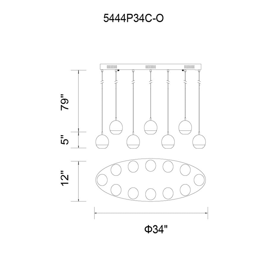 12 Light Multi Light Pendant, Chrome