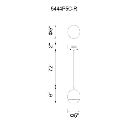 1 Light 5" C-R Down Mini Pendant, Chrome