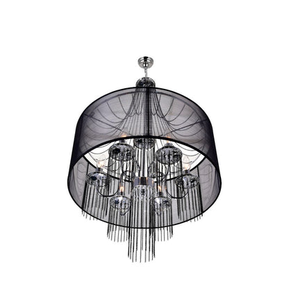 6 Light Drum Shade Chandelier, Chrome