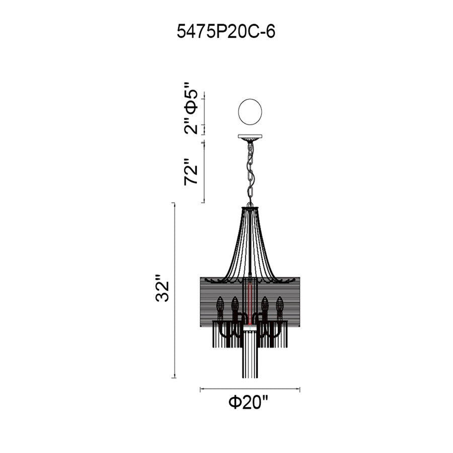 6 Light Drum Shade Chandelier, Chrome