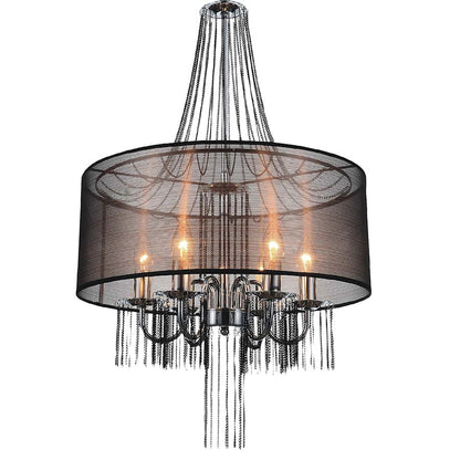 6 Light Drum Shade Chandelier, Chrome