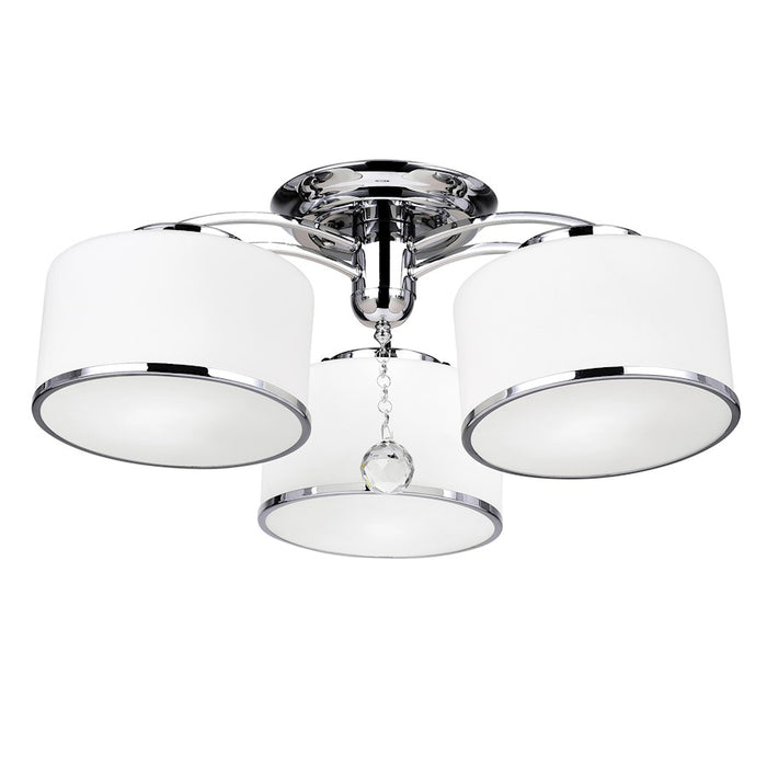 CWI Frosted 3 Light Drum Shade Flush Mount, Chrome/Off White