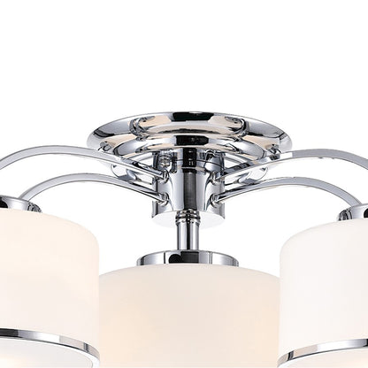 CWI Frosted 4 Light Drum Shade Flush Mount, Chrome/Off White