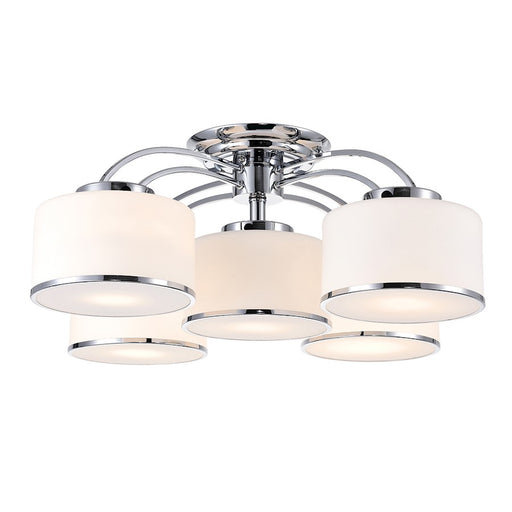 CWI Frosted 5 Light Drum Shade Flush Mount, Chrome/Off White - 5479C30C-5