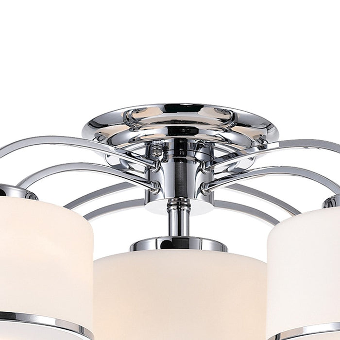 CWI Frosted 5 Light Drum Shade Flush Mount, Chrome/Off White