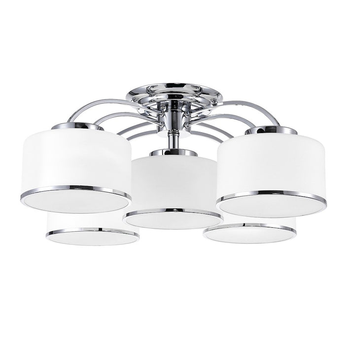 CWI Frosted 5 Light Drum Shade Flush Mount, Chrome/Off White