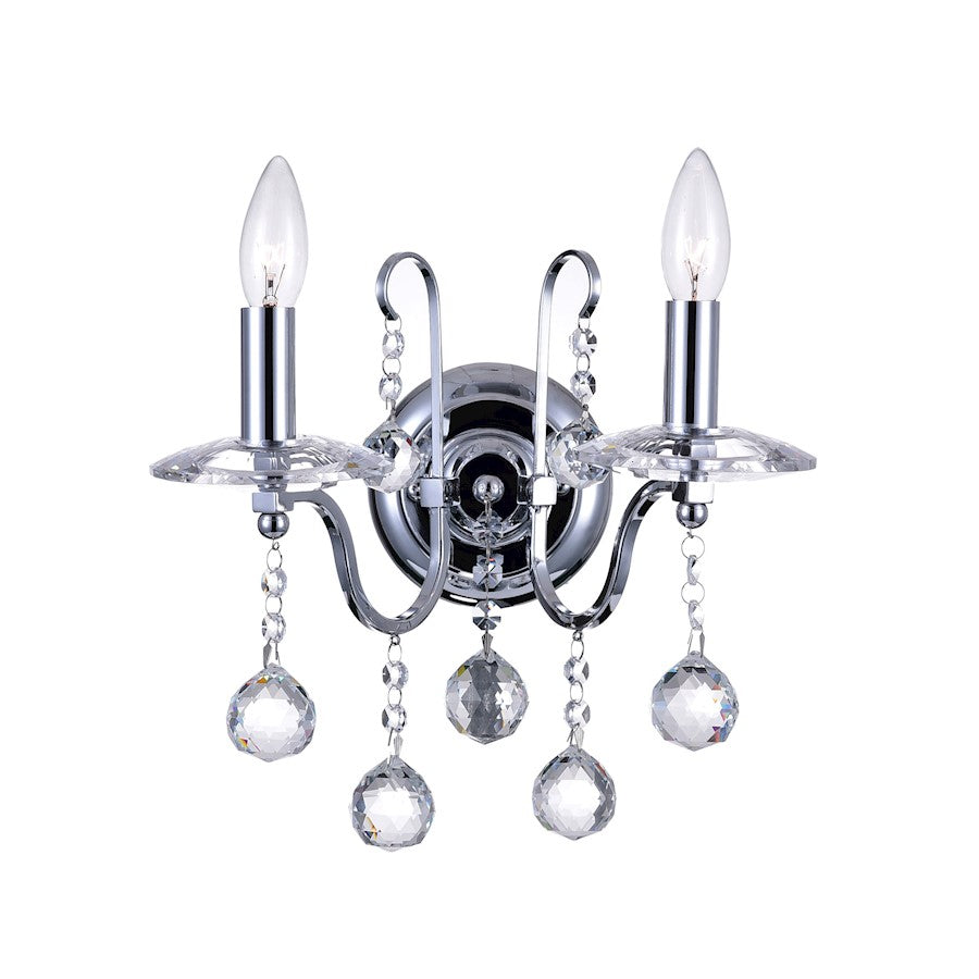 CWI Lighting Valentina 2 Light Wall Light, Chrome - 5507W12C-2