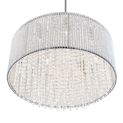 12 Light 20" Drum Shade Chandelier, Chrome