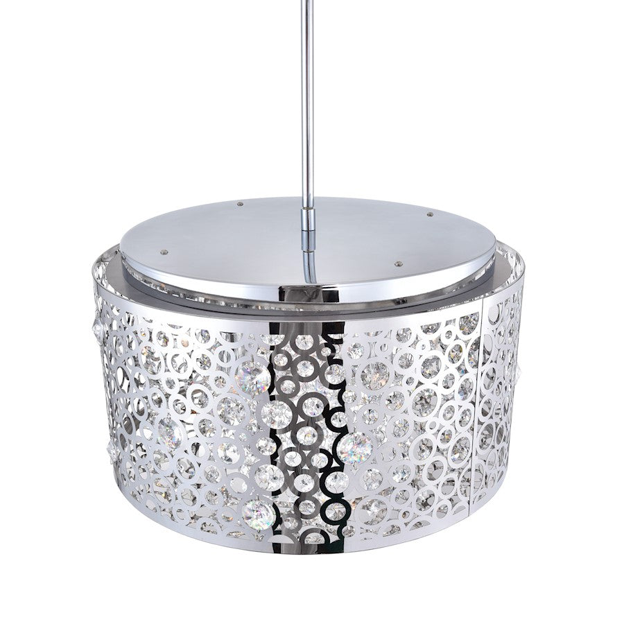 6 Light Drum Shade Chandelier, Stainless Steel