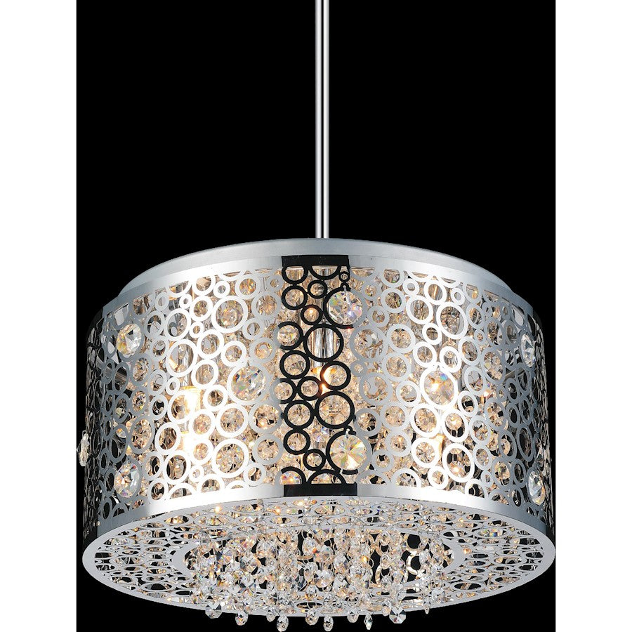 6 Light Drum Shade Chandelier, Stainless Steel