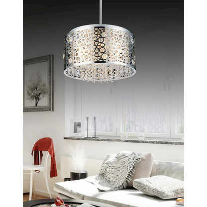 6 Light Drum Shade Chandelier, Stainless Steel