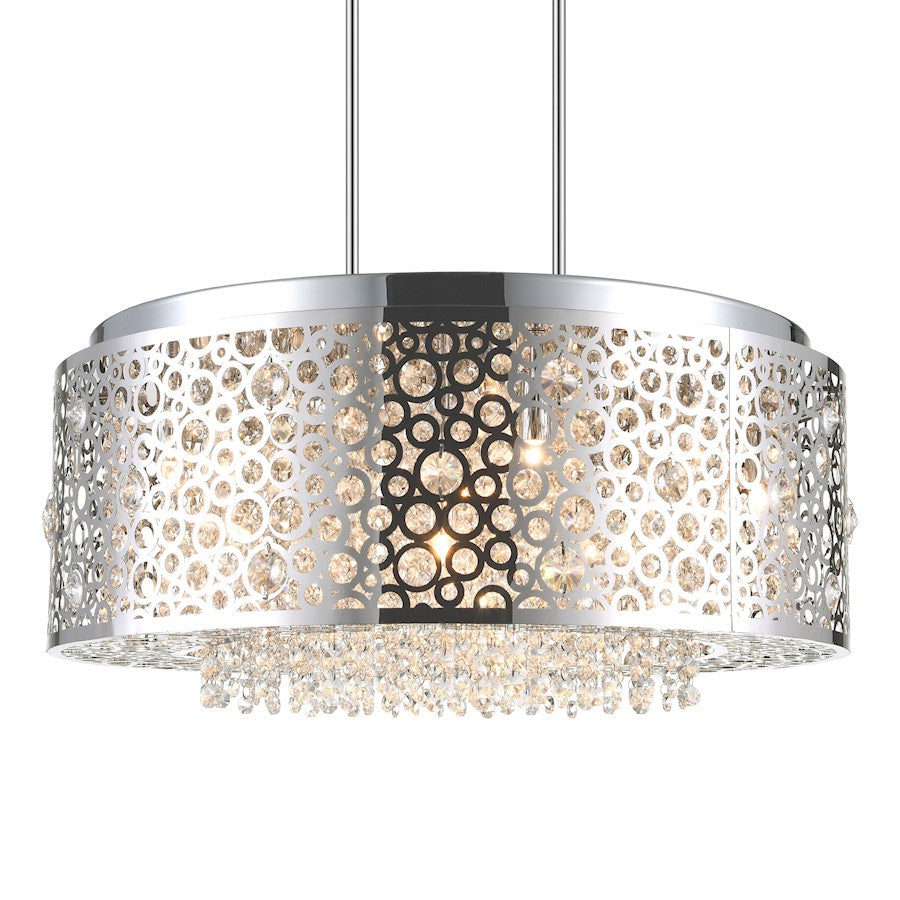 9 Light Drum Shade Chandelier, Stainless Steel