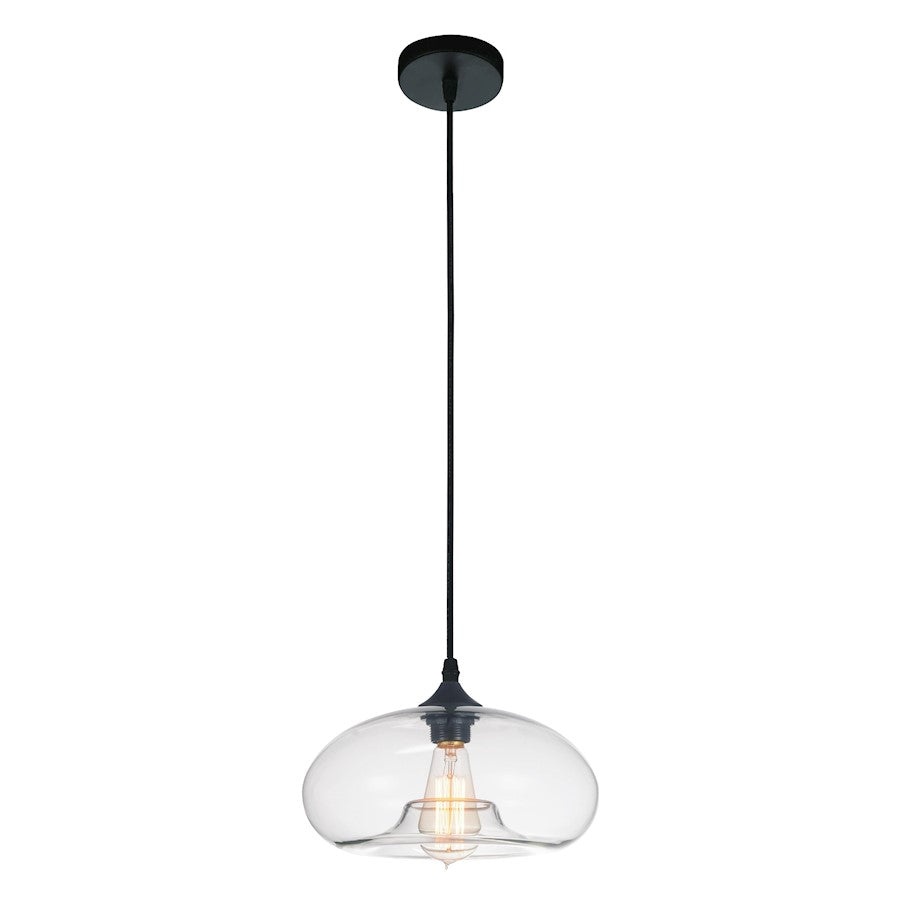 CWI Lighting Glass 1 Light Down Mini Pendant, Black/Clear - 5553P11-Clear