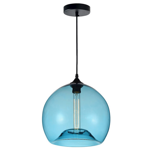 CWI Lighting Glass 1 Light 12" Down Mini Pendant, Black/Blue - 5553P12-Blue