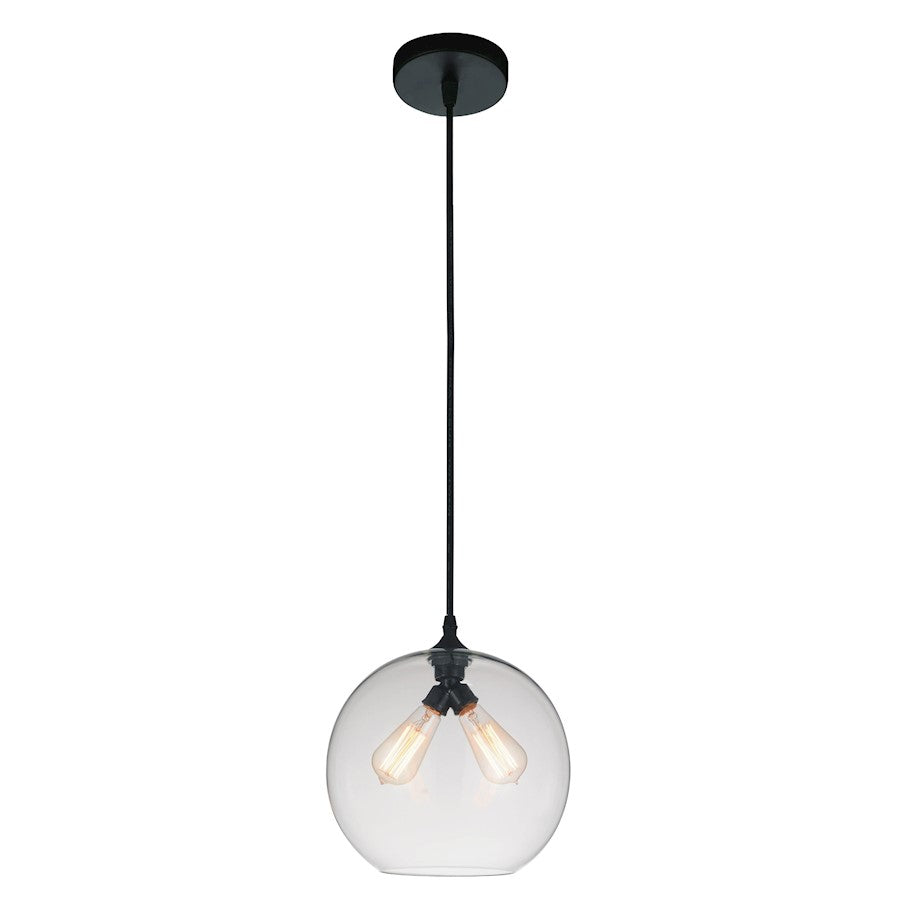 CWI Lighting Glass 2 Light Down Mini Pendant, Black/Clear - 5553P12-Clear-2L