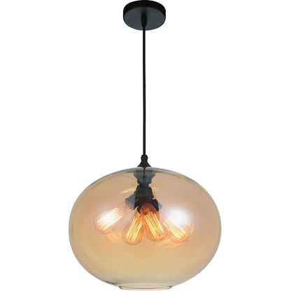 CWI Lighting Glass 4 Light Down Pendant, Black/Amber - 5553P16-Amber