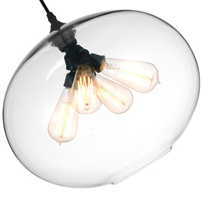 4 Light Down Pendant, Black/Clear