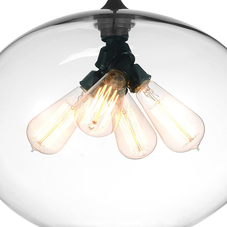 4 Light Down Pendant, Black/Clear