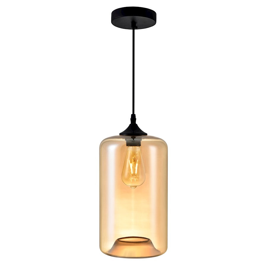 CWI Lighting Glass 1 Light Down Mini Pendant, Black/Cognac - 5553P7-Cognac