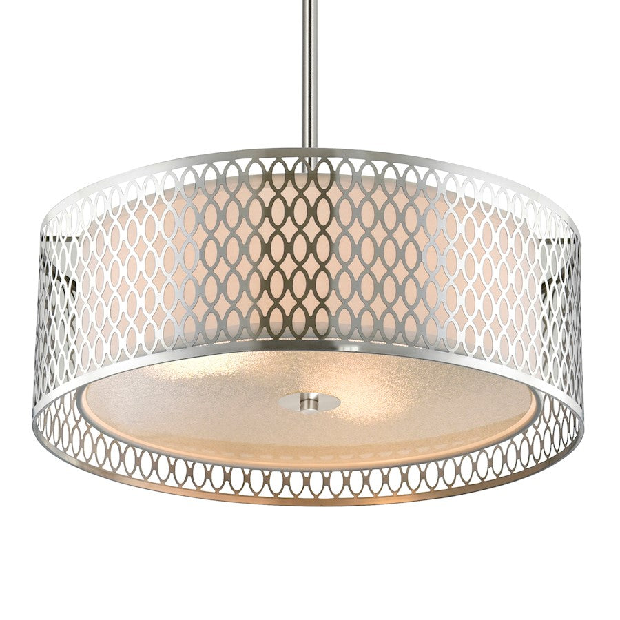 3 Light Drum Shade Chandelier, Satin Nickel