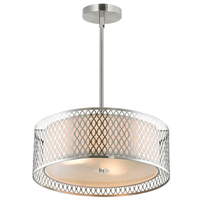 3 Light Drum Shade Chandelier, Satin Nickel