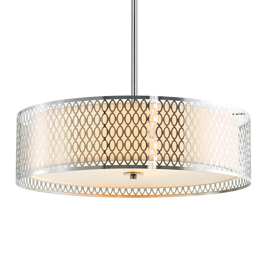 5 Light Drum Shade Chandelier, Satin Nickel