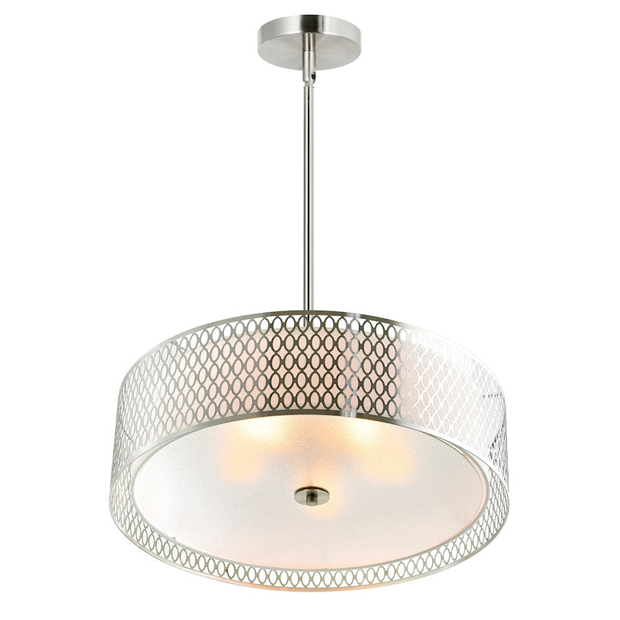 5 Light Drum Shade Chandelier, Satin Nickel