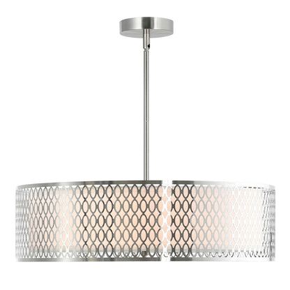 5 Light Drum Shade Chandelier, Satin Nickel