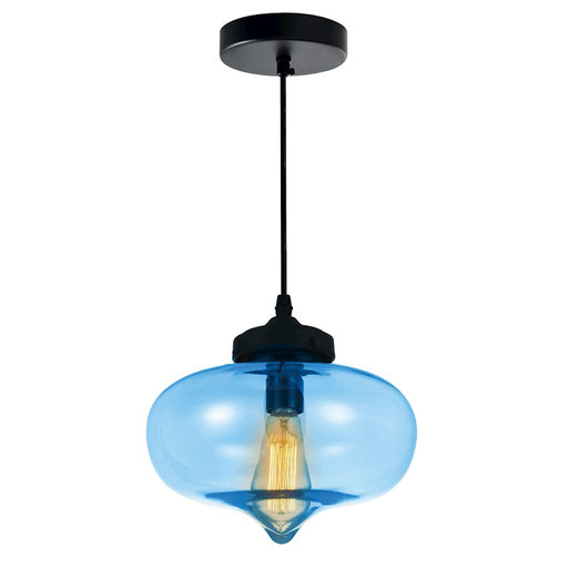 CWI Lighting Glass 1 Light 11" Down Mini Pendant, Black/Blue - 5570P11-Blue