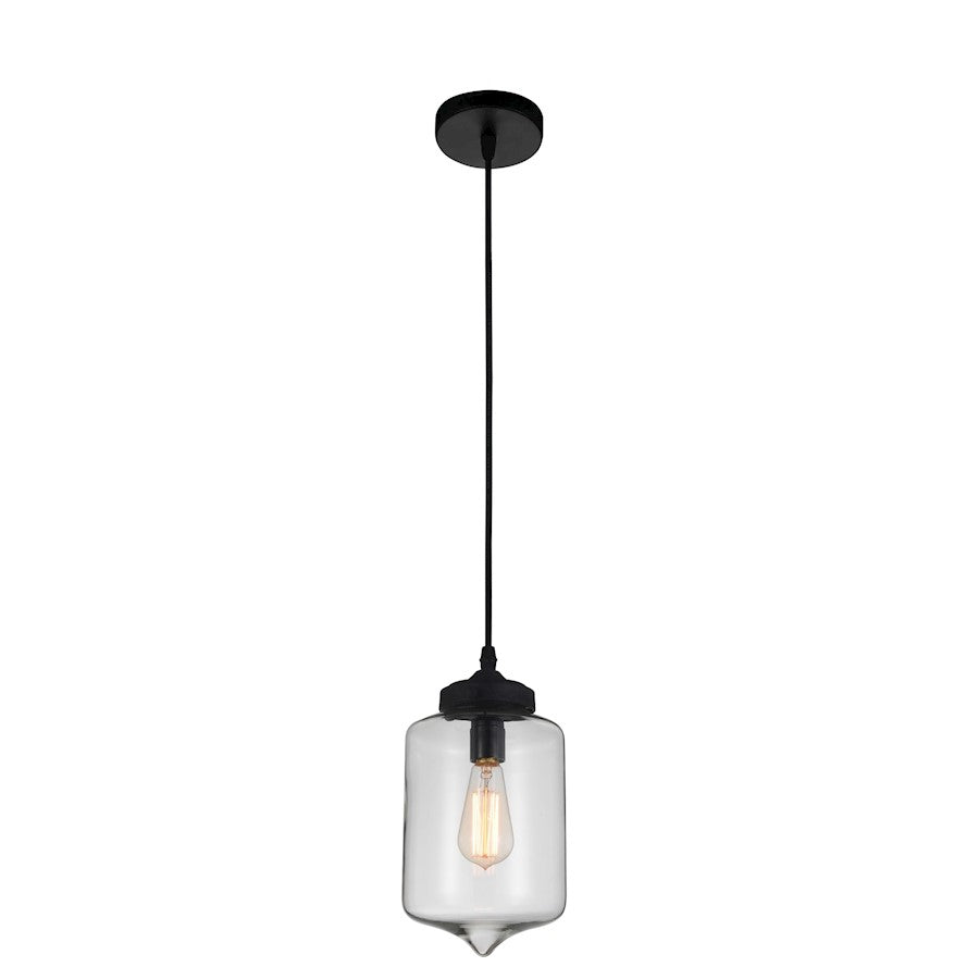 CWI Lighting Glass 1 Light Down 7C Mini Pendant, Black/Clear - 5570P7C-Clear