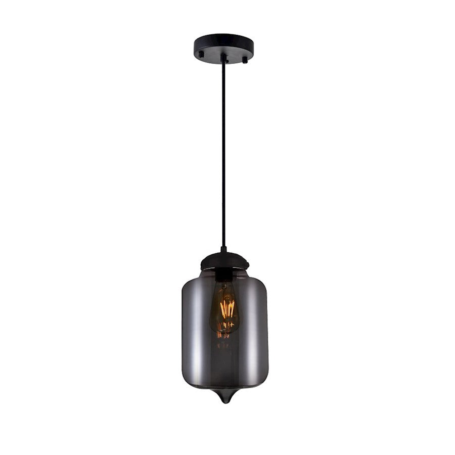 CWI Lighting Glass 1 Light Down Mini Pendant, Black/Smoke - 5570P7C-Smoke