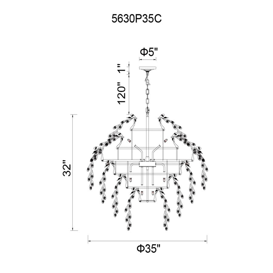 17 Light Down Chandelier, Chrome