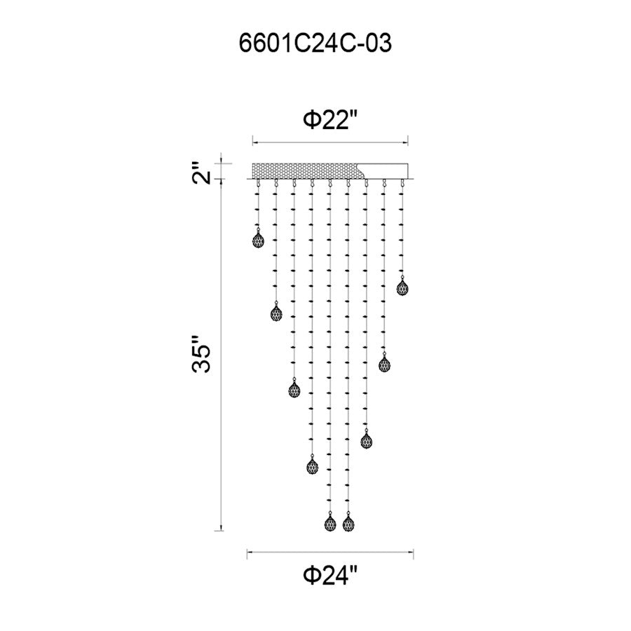 CWI Lighting Rain Drop 9 Light 24" Flush Mount, Chrome