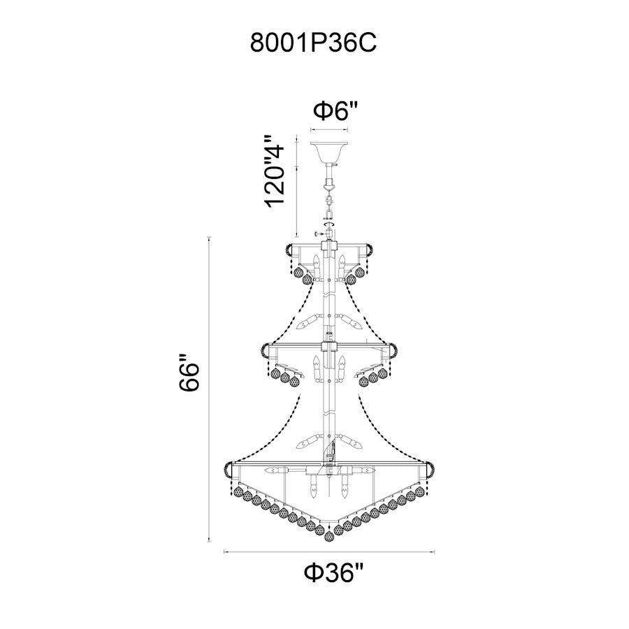 34 Light Down Chandelier, Chrome