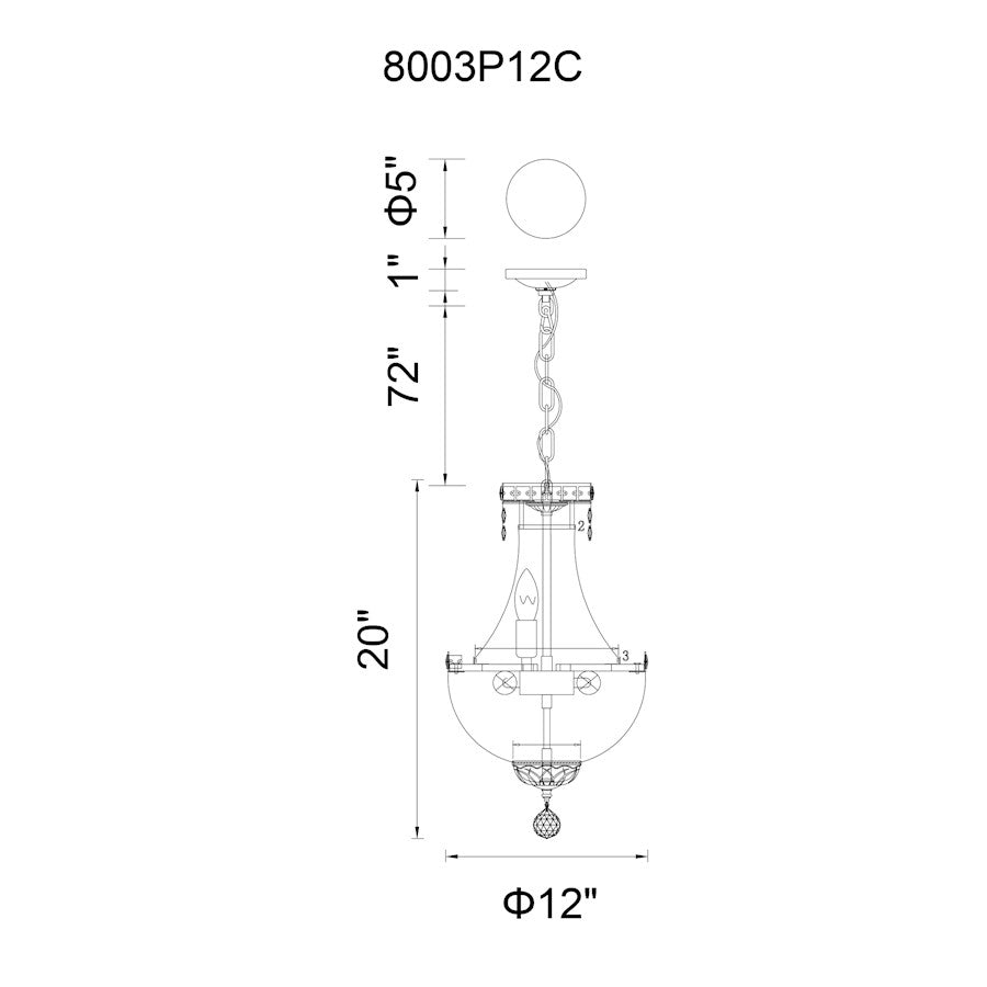 3 Light Mini Chandelier, Chrome