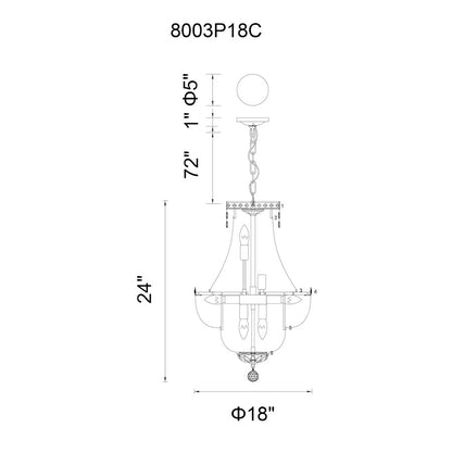 8 Light Down Chandelier, Chrome