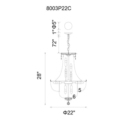 13 Light Down Chandelier, Chrome